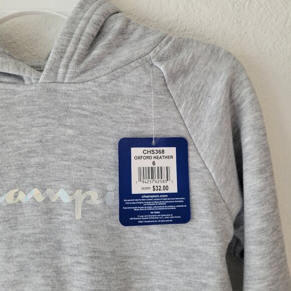 Champion Girl's Gray Hoodie With Iridescent Logo Size 6 NWT Activewear - - Picture 4 of 5